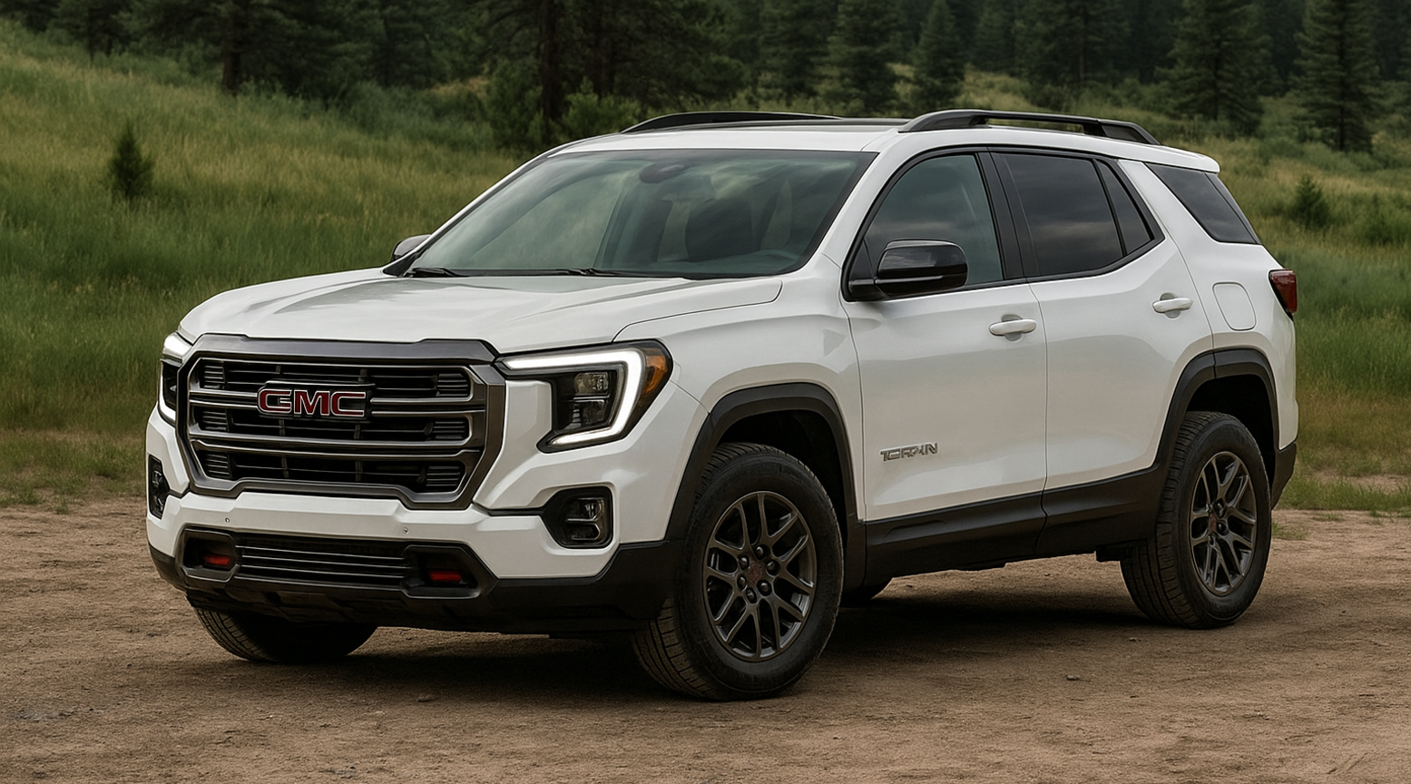 2026 GMC Terrain off-road with trees