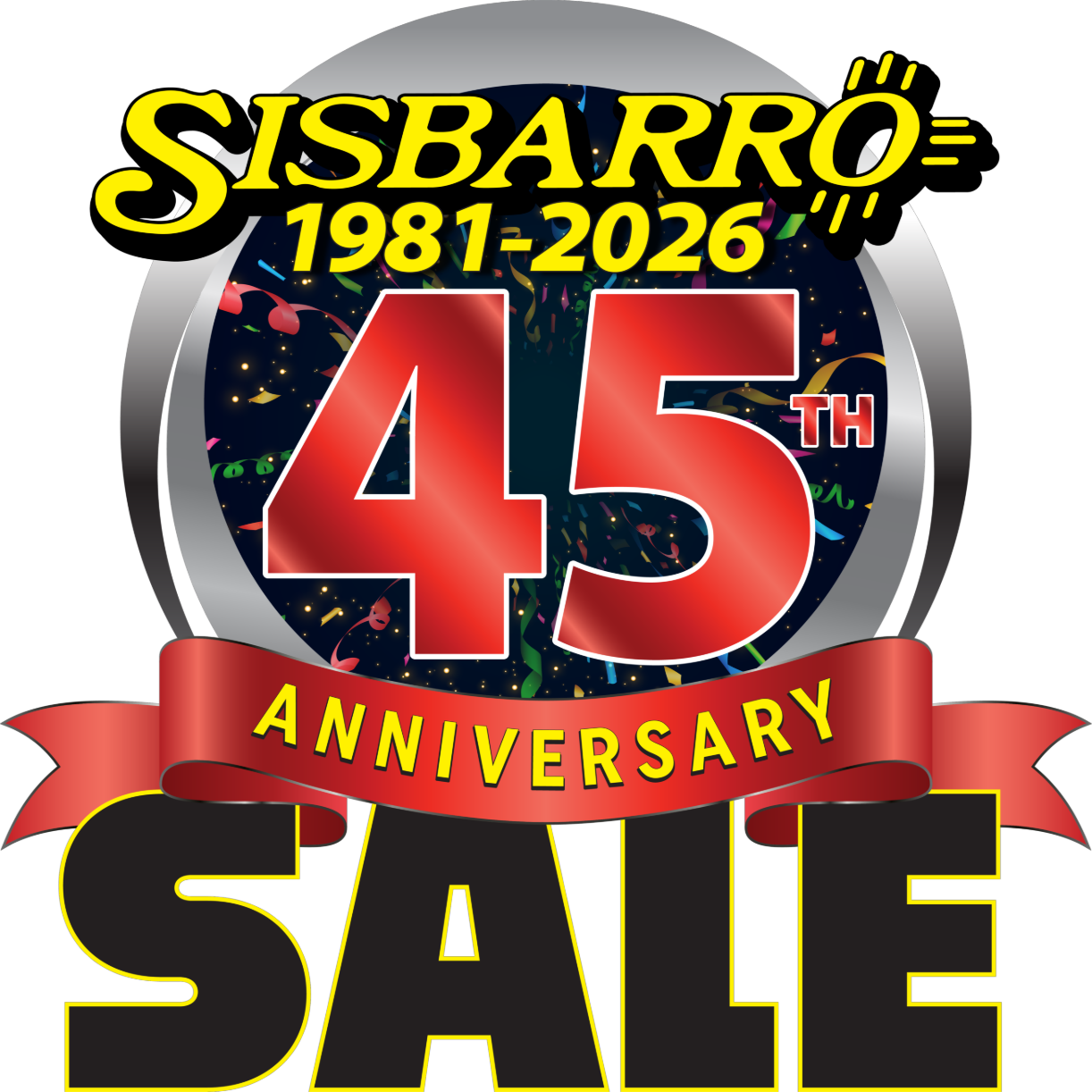 An image celebrating the 45th anniversary of Sisbarro GMC promoting its active sale.